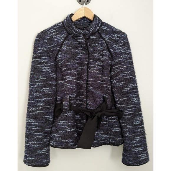 Sandro Sportswear Blue Black Tweed Boucle Waist Tie Jacket - Picture 1 of 7